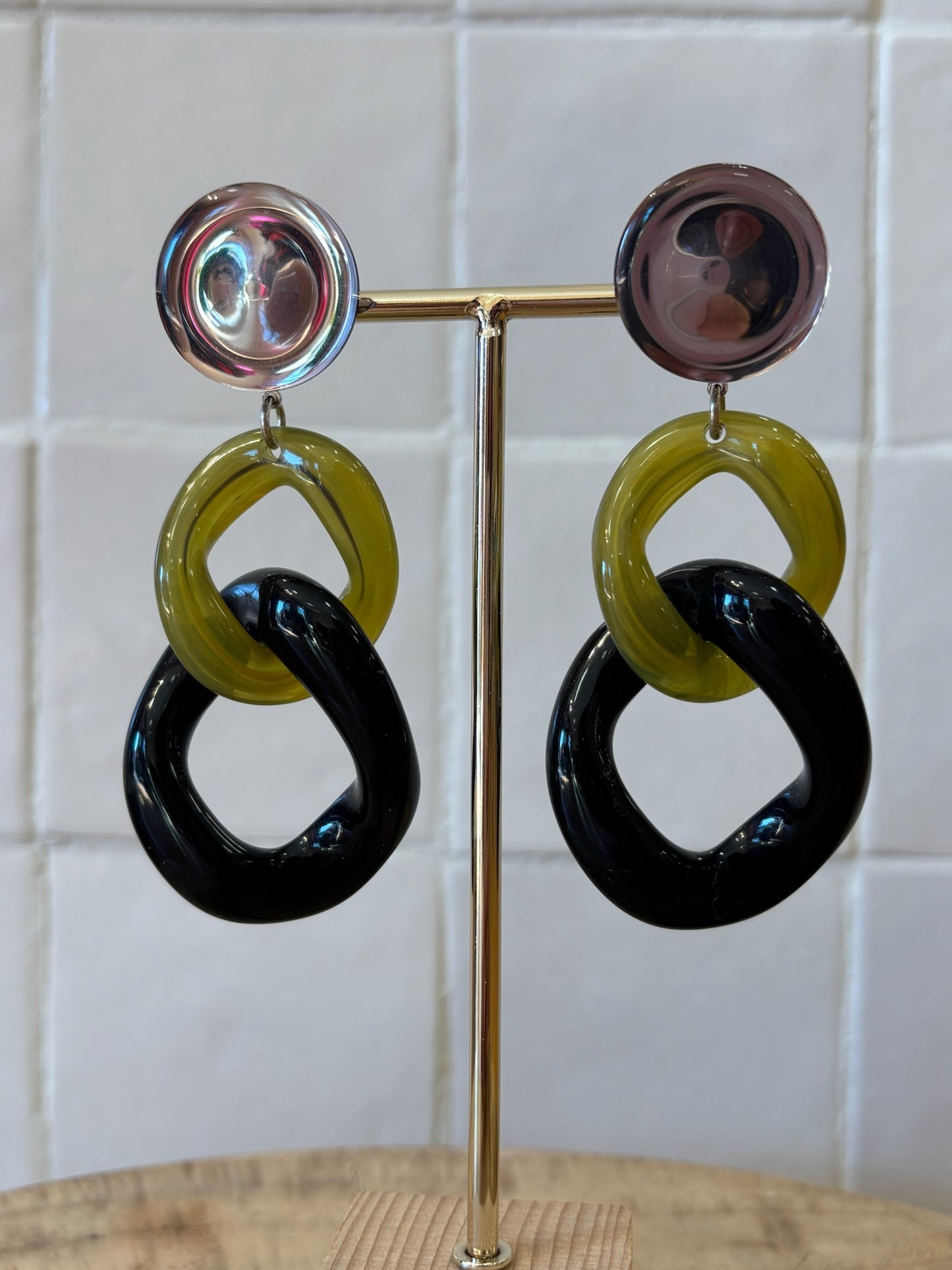 Maille XL Earrings kaki marble & black