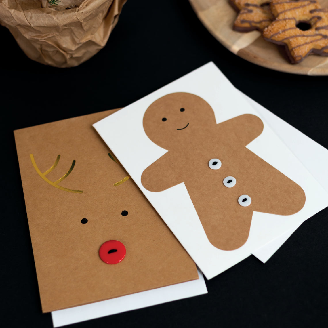 Christmas button card Reindeer Greetings Card