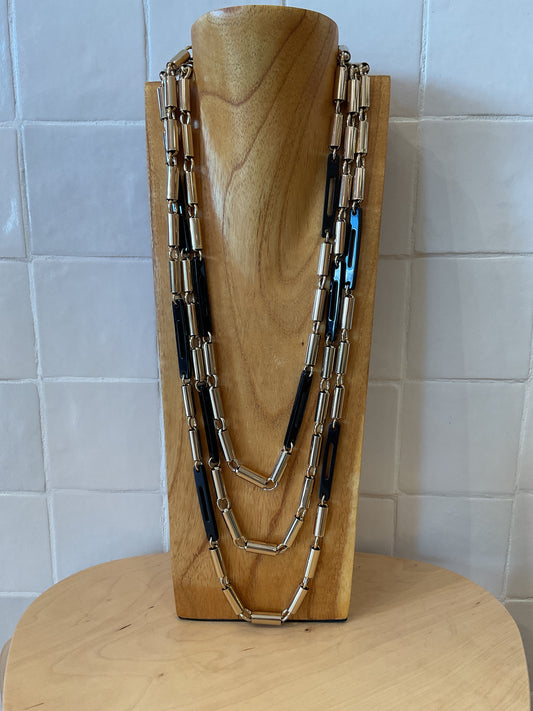 Trio long gold & black Necklace - Francine Bramli