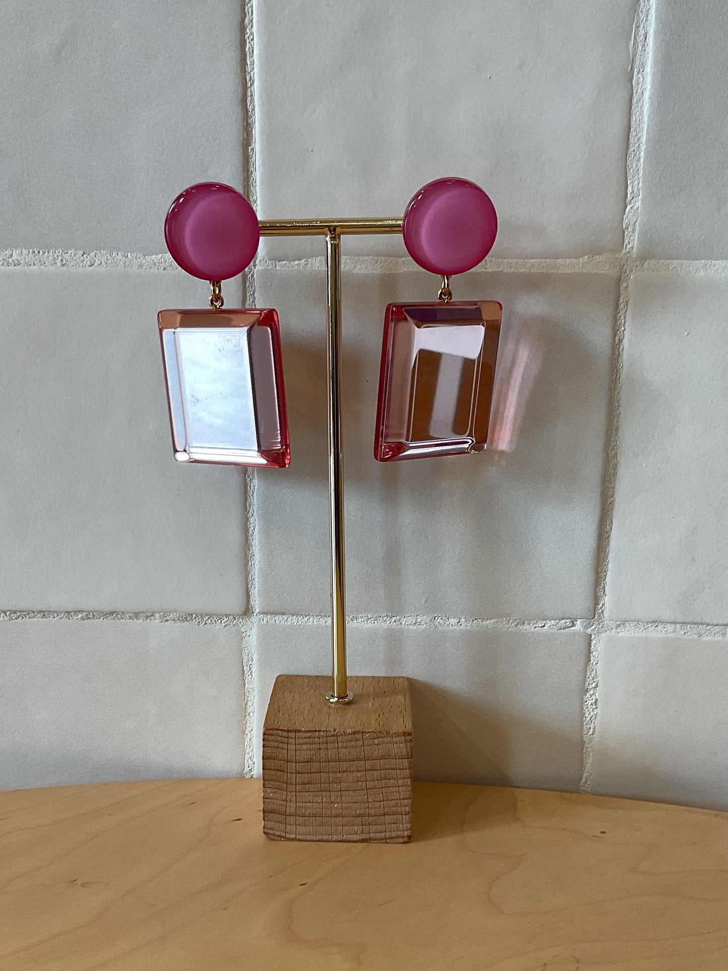 Square earrings mirror pink