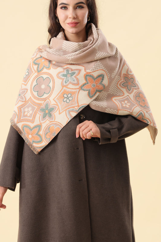 Scarf Soft Flowers Taupe