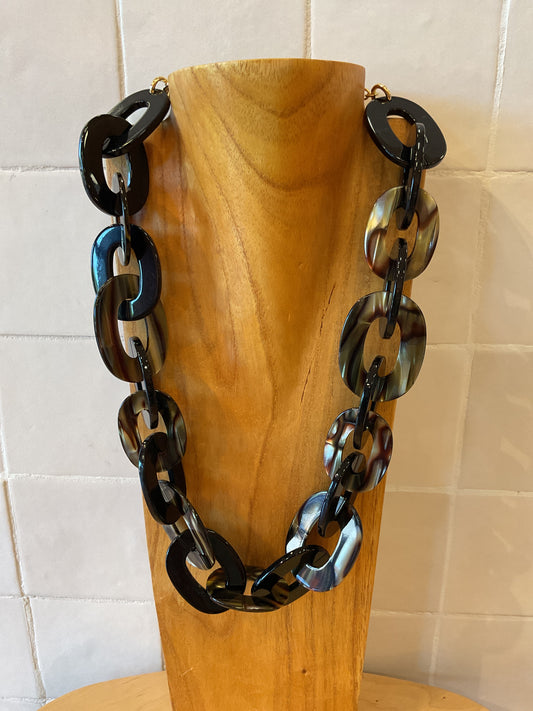 Black kaki maille acetate Necklace - Francine Bramli