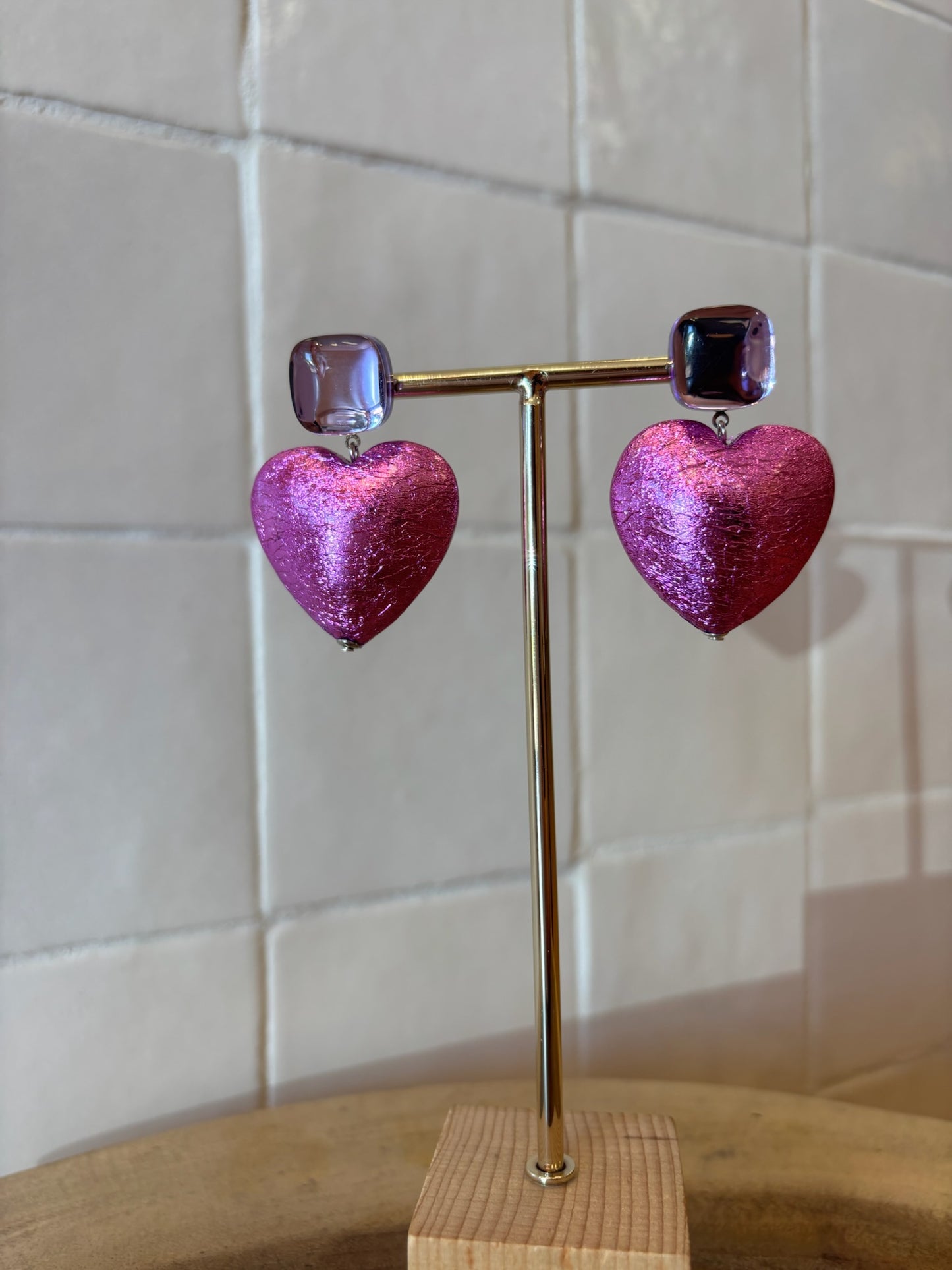 Heart Medium Pierced Earrings Fuschia Pink