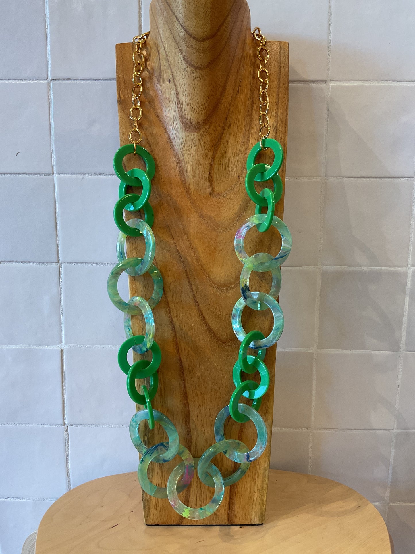 Long Green Link Necklace - Francine Bramli