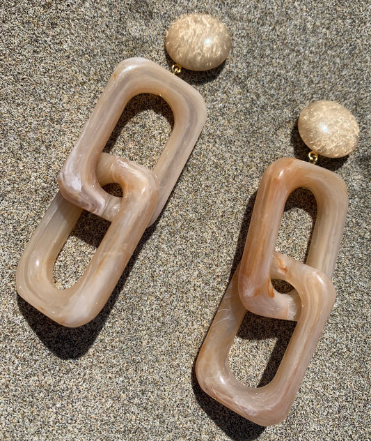 Square Maille Earrings Marble Translucent Beige - Francine Bramli
