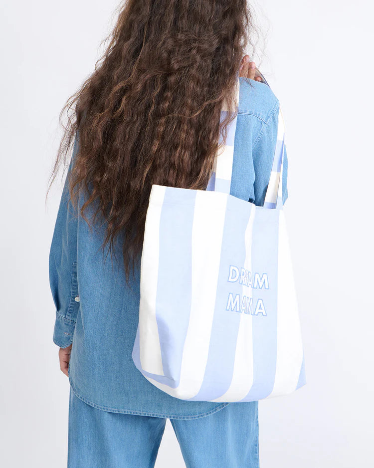 Tote Bag embroidered "Dream Mama" stripes blue & white