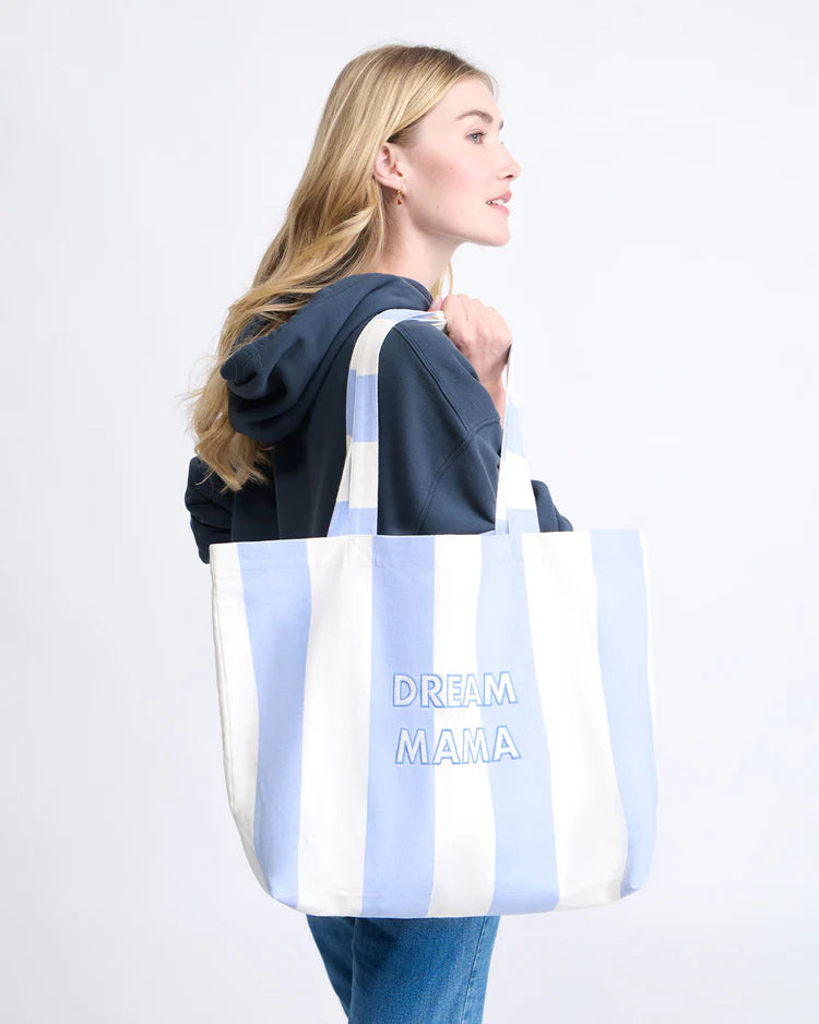 Tote Bag embroidered "Dream Mama" stripes blue & white