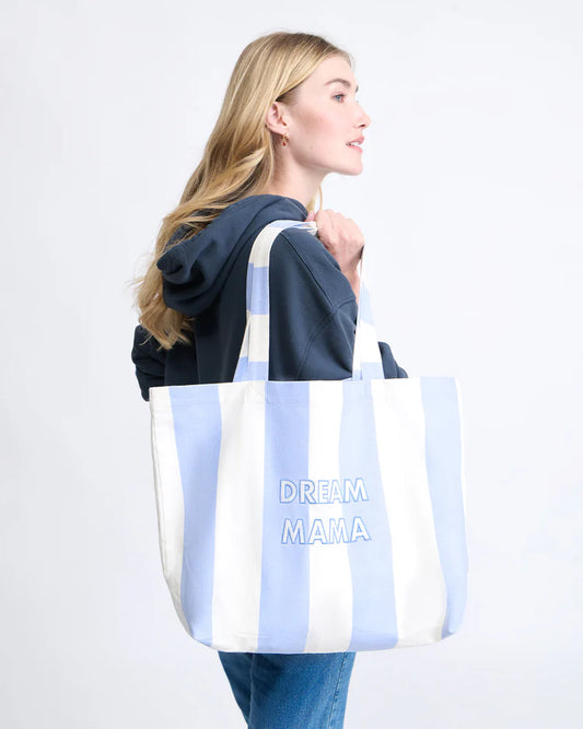 Tote Bag embroidered "Dream Mama" stripes blue & white