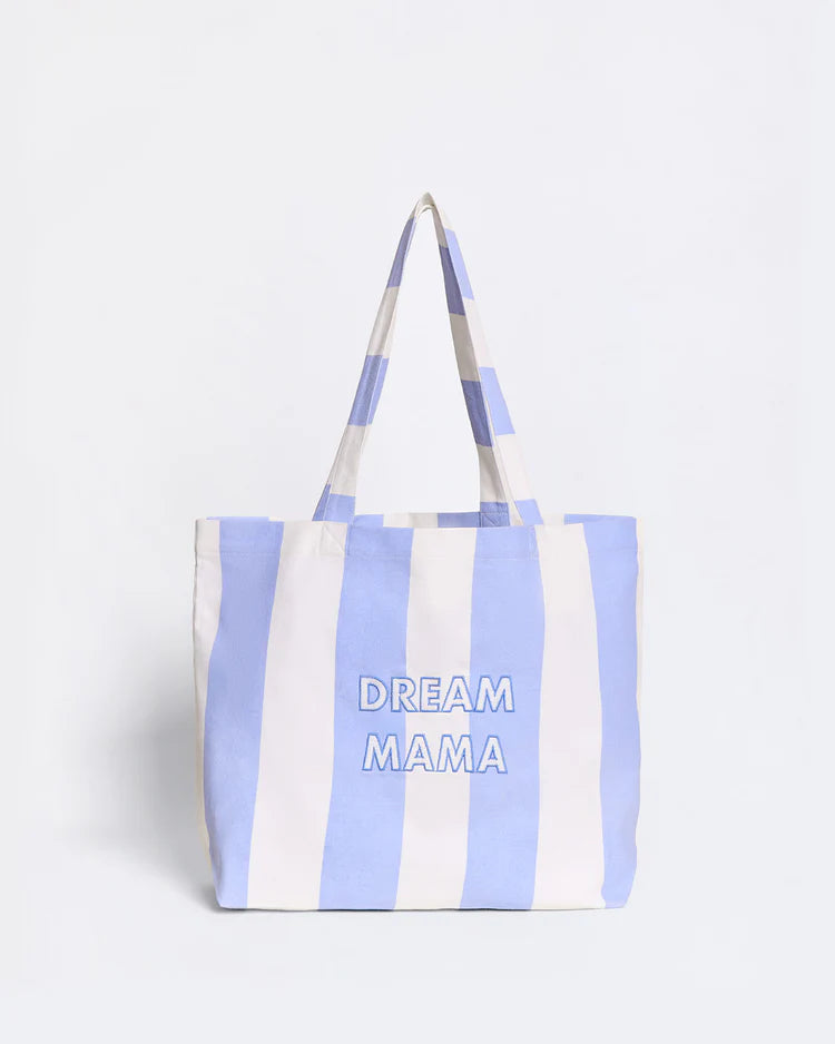 Tote Bag embroidered "Dream Mama" stripes blue & white