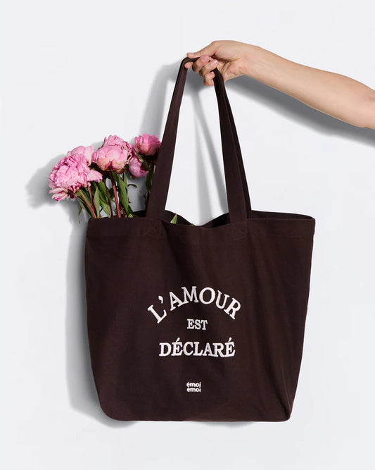 Tote Bag embroidered "L'amour est déclaré" chocolate