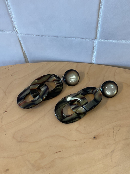 Maille double clip-on kaki acetate Earrings - Francine Bramli