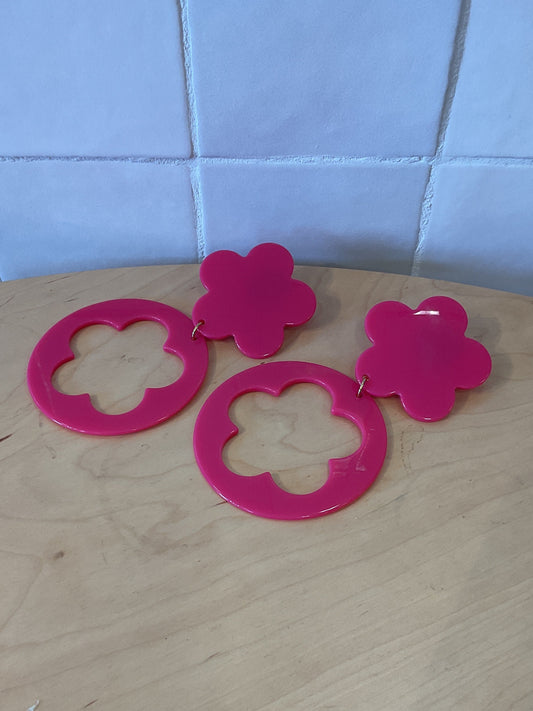Retro Flower Pink  Earrings