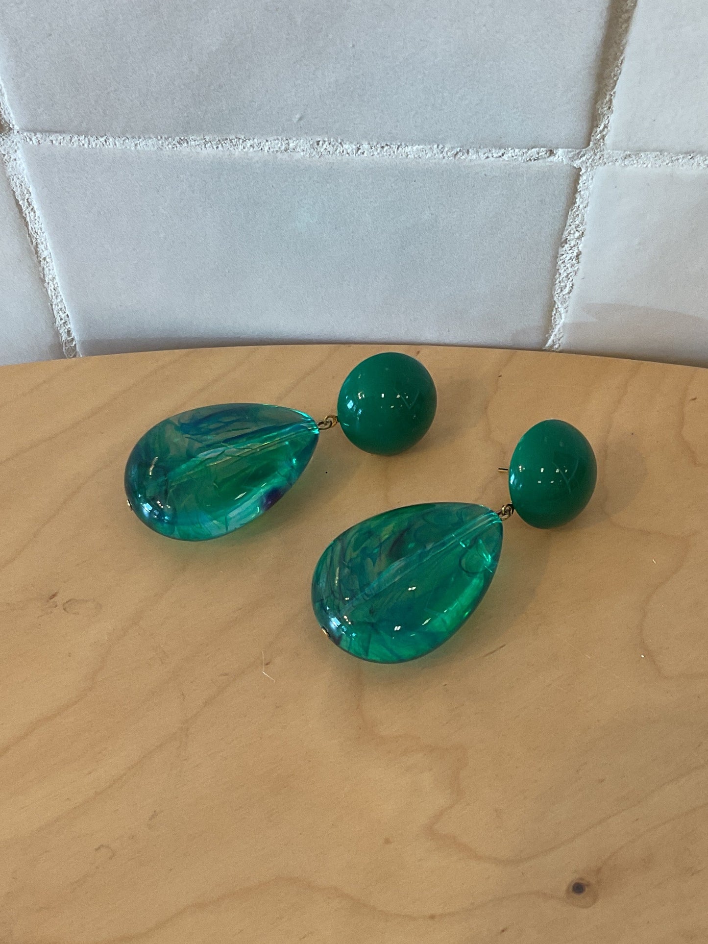 Cuba Pierced Earrings Marble Transparent Green