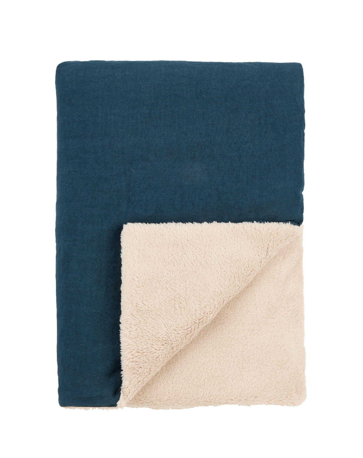 L1N0 Embroid winter blanket french linen - deep blue