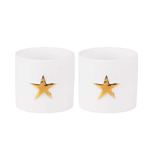 Small starlight set of 2 Tealight Holder gold star porcelain