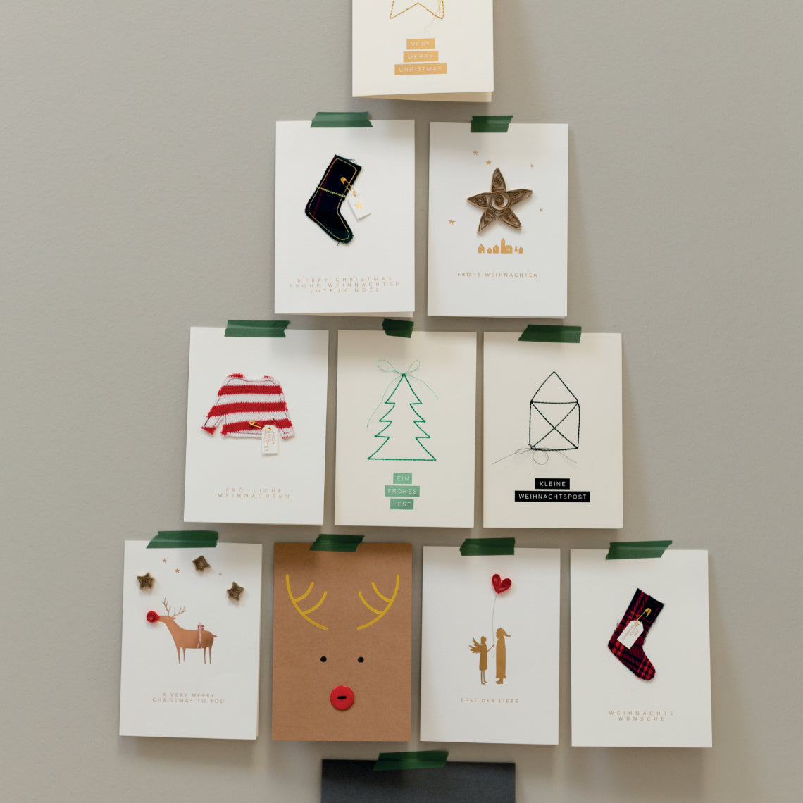 Christmas button card Reindeer Greetings Card