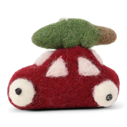Red car with tree ornament