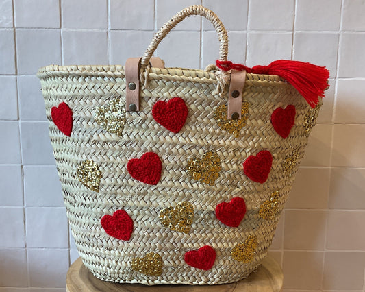 Moroccan Basket Multi Red & Gold Sequins Hearts (2P)