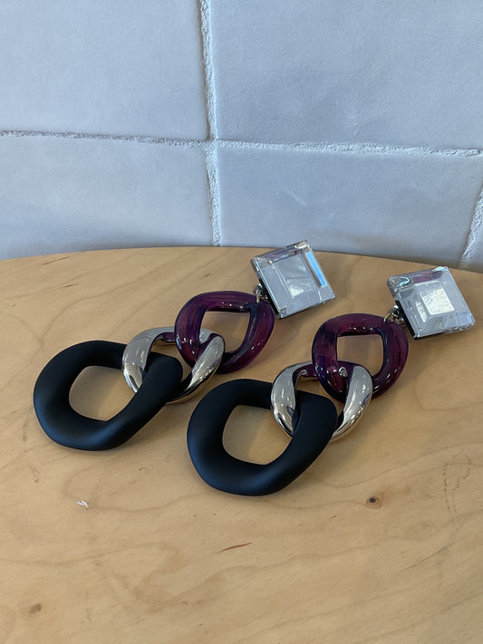 Maille XXL Earrings purple, silver & black matte