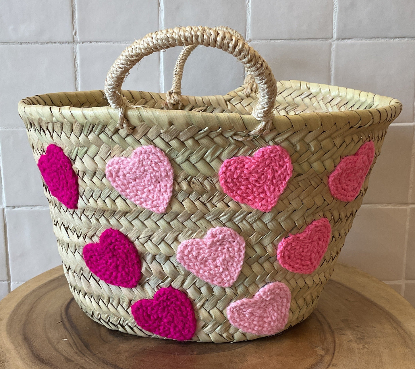 Moroccan Basket Bag Multiple Hearts