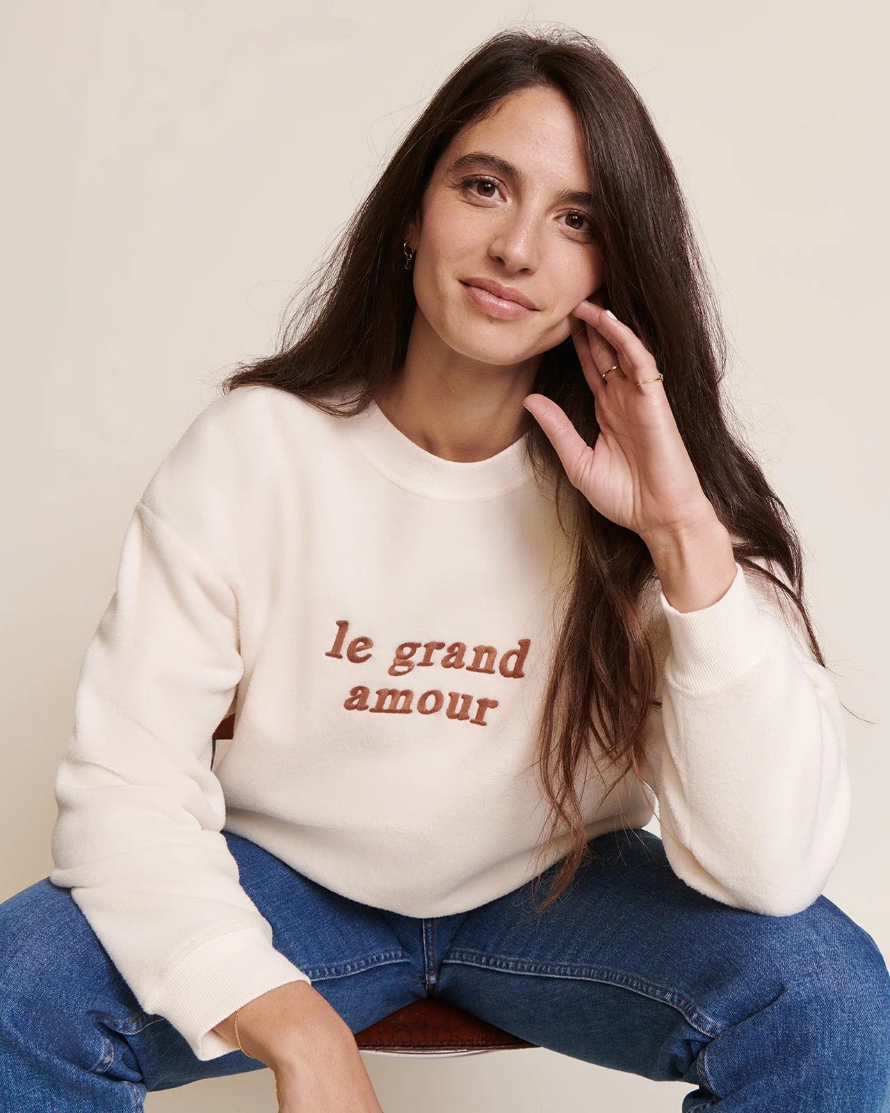 Sweat « Le Grand Amour » Recycled Fleece Cream & Camel