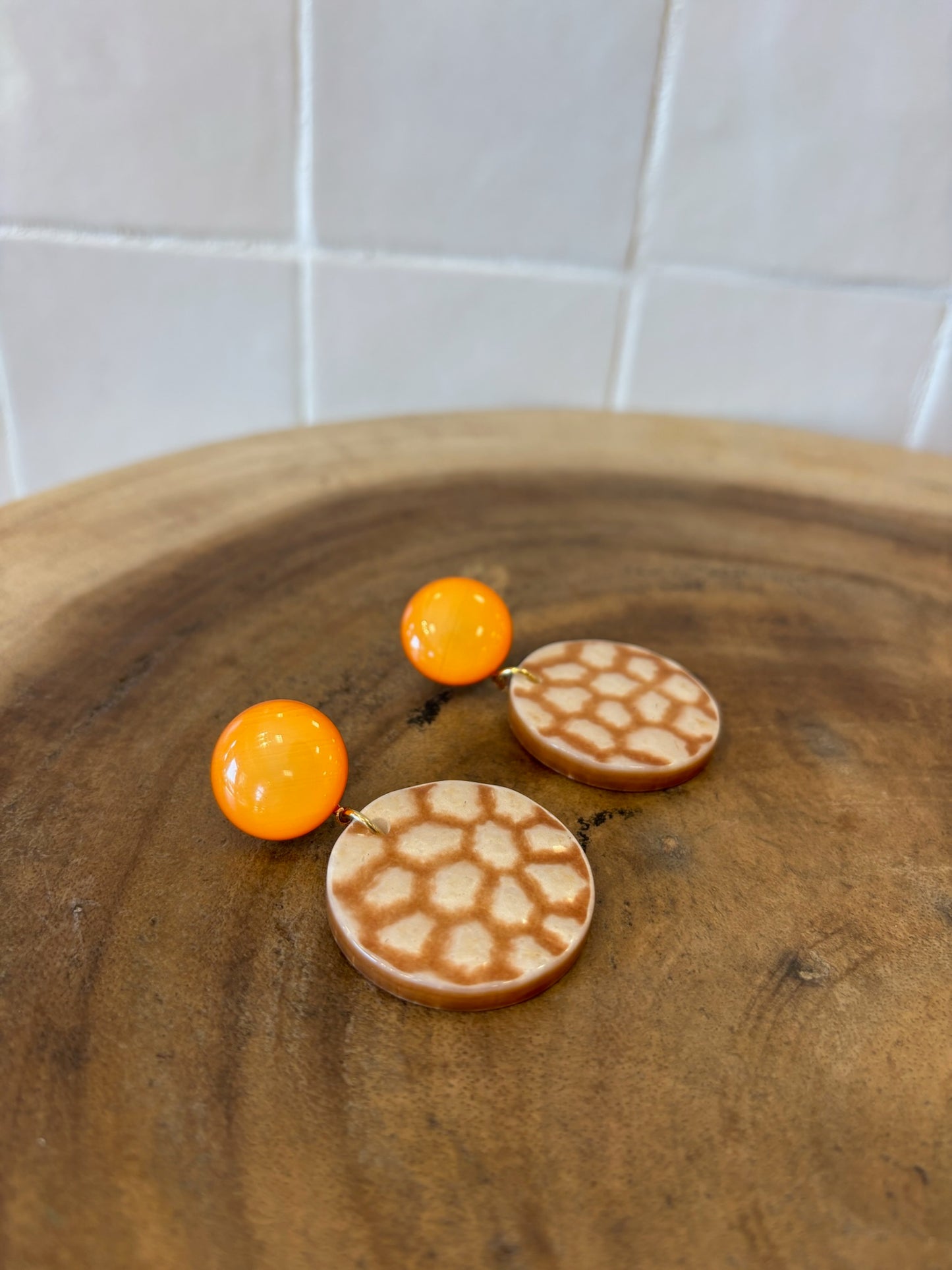 Lia Pierced Earrings Orange & Terracotta