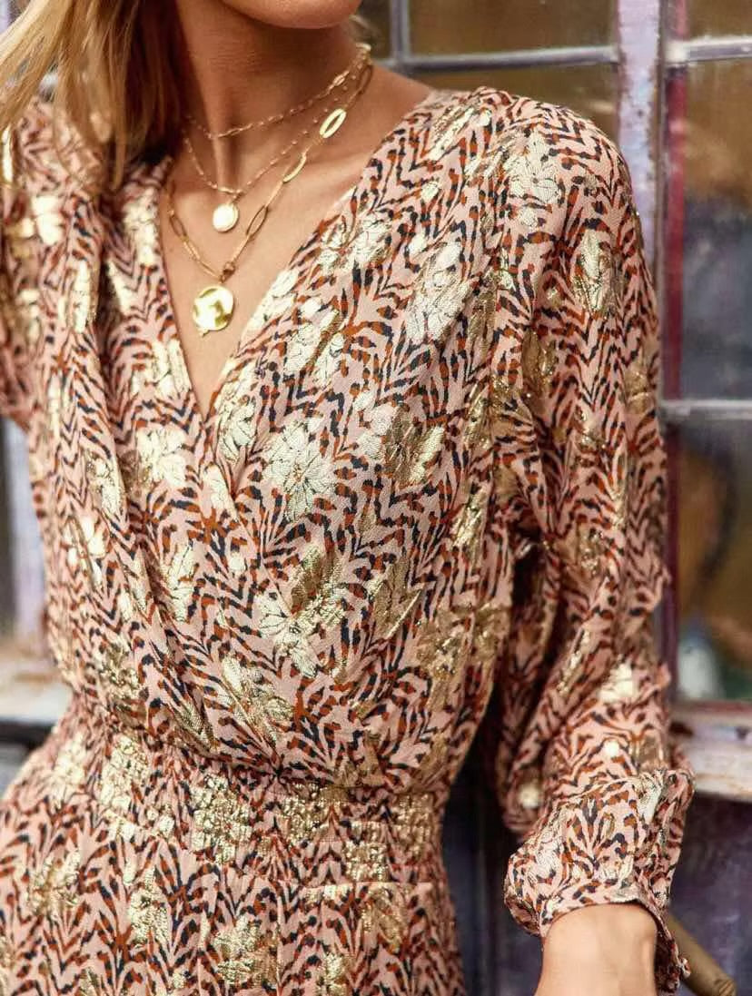 Rebecca Dress Beige & Gold
