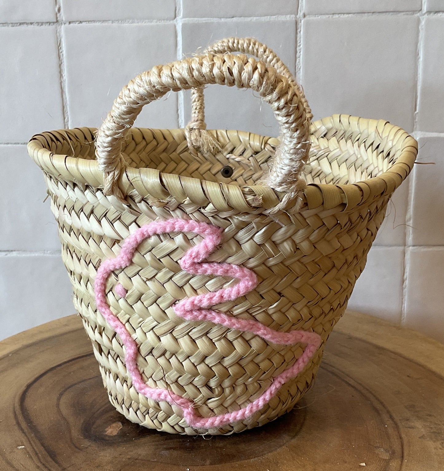 Moroccan Basket Bag Bunny laying Down with Pompom