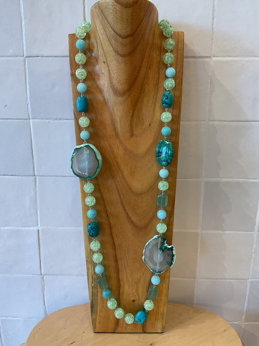 Long Green Agate Necklace - Francine Bramli