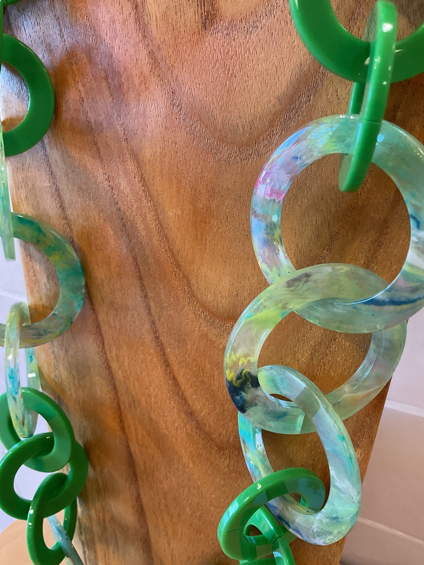 Long Green Link Necklace - Francine Bramli