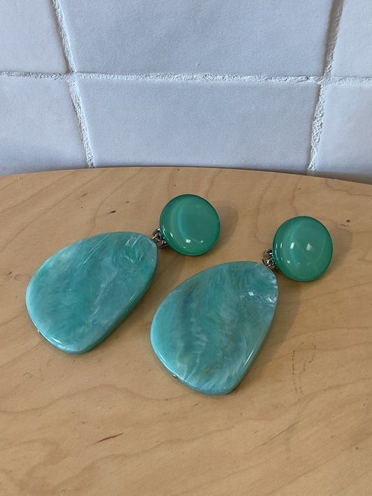 Cindy Clip Earrings Marble Aqua