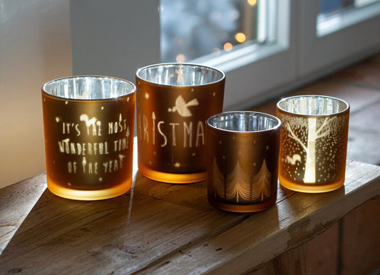 Tealight Holder - It’s Christmas Time Copper Gold