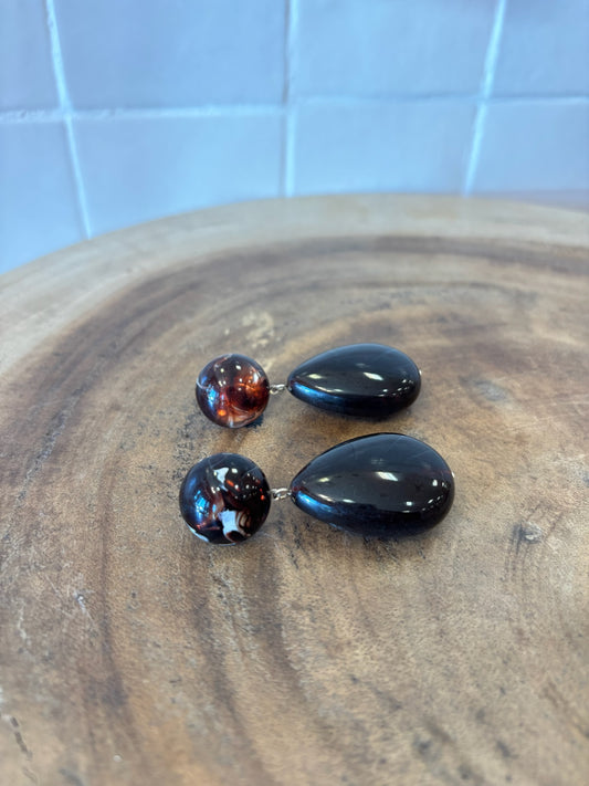 Cuba Clip Earrings Marble Amber & Brown