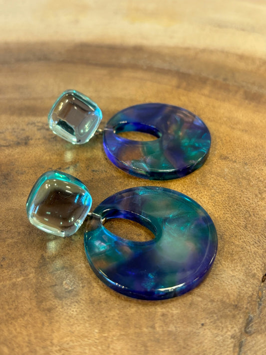 Arnica xs earrings acetate blue turquoise transparent & mirror