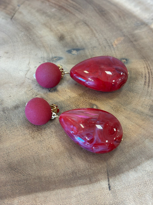 Cuba Earrings Marble Burgundy & Raspberry
