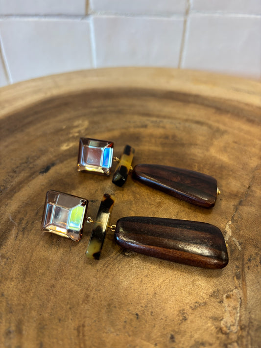 Woody Earrings mirror brown & wood