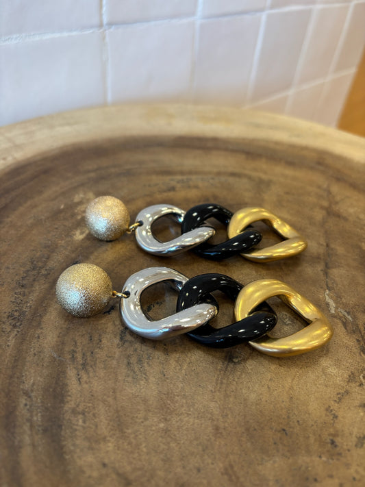 Maille Earrings black, silver & Gold