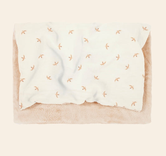Wabi Sabi Baby blanket Washed double Muslin - Nude haiku birds natural