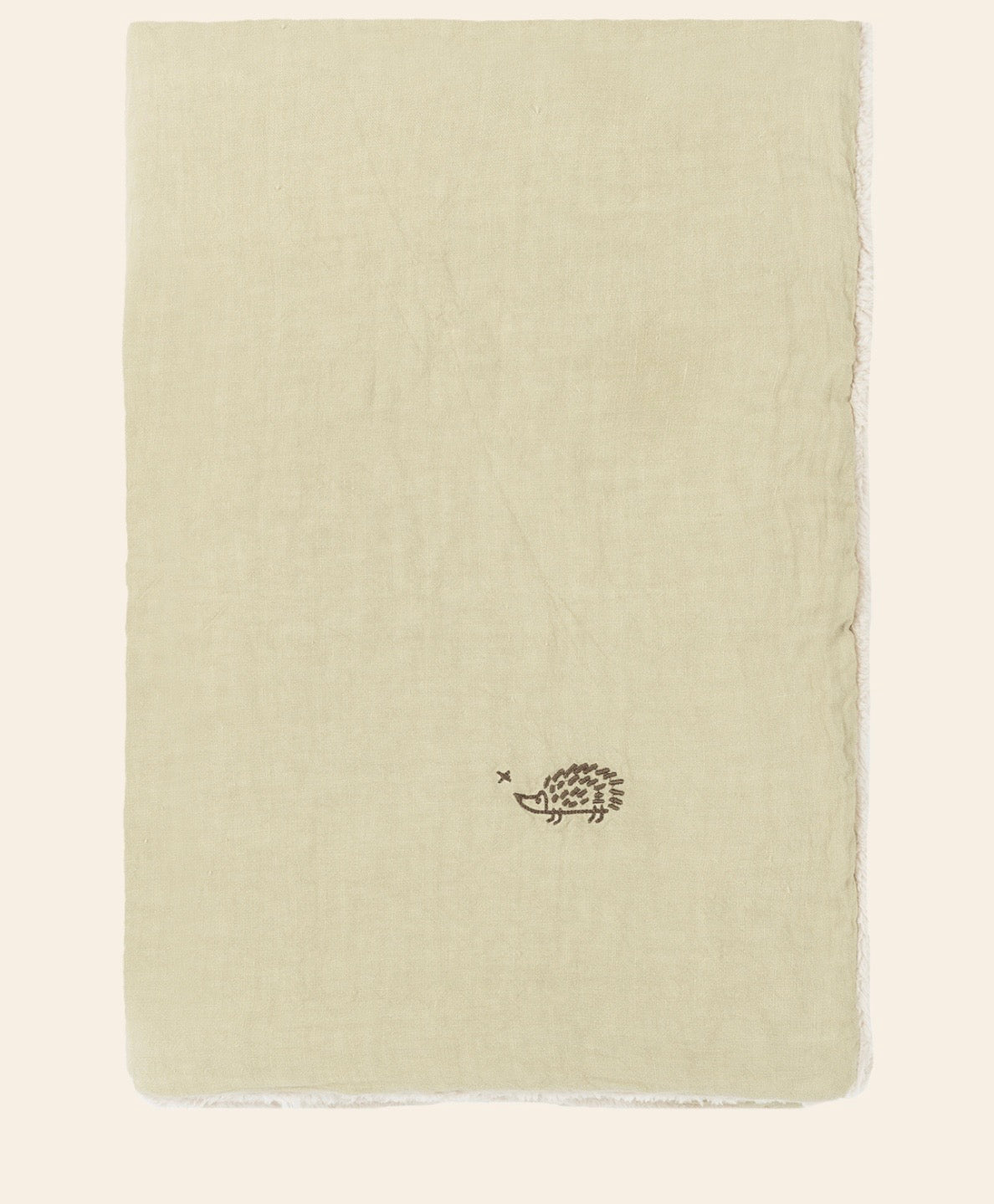 L1N0 Embroid winter blanket French linen - green tea
