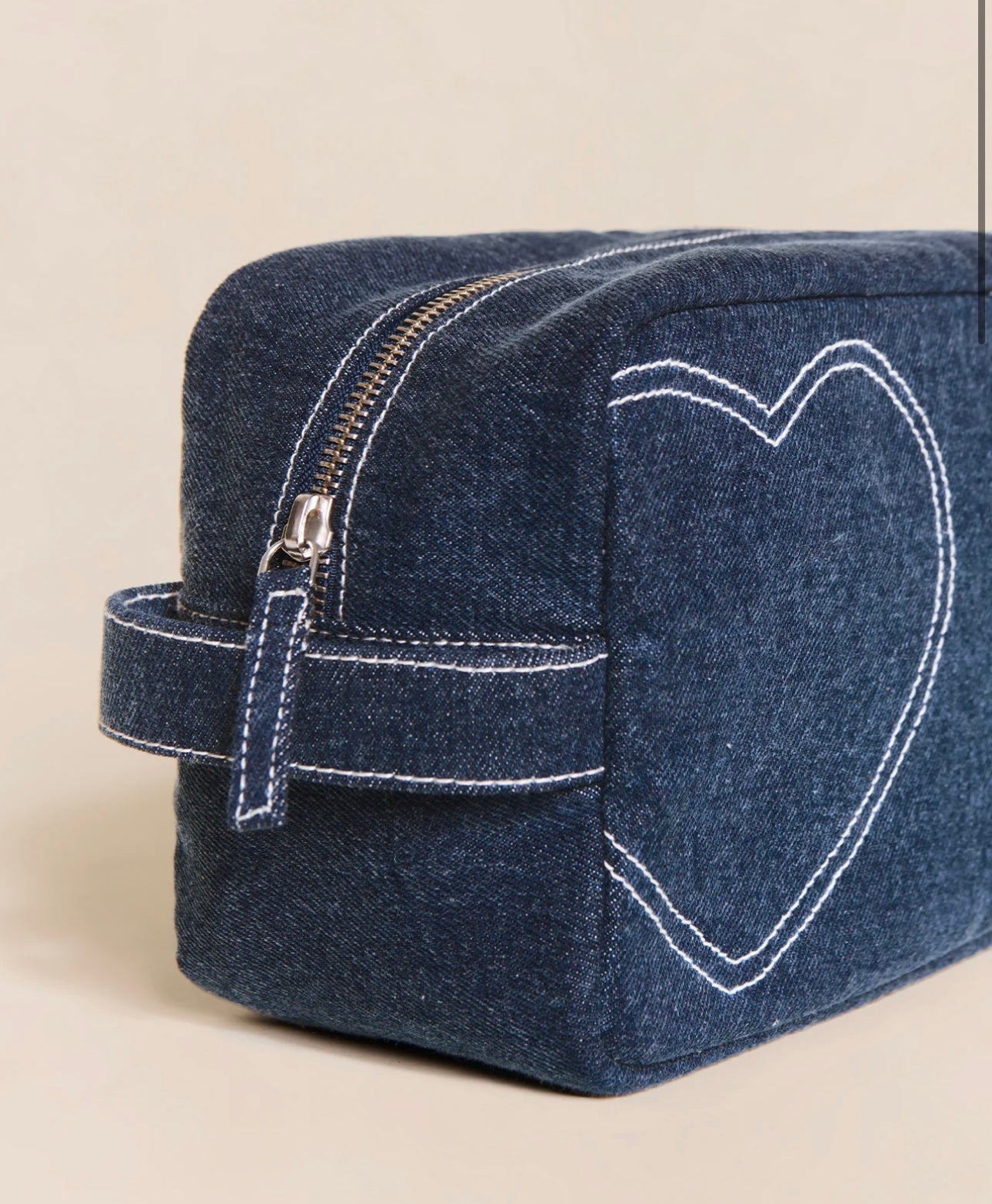 Denim Heart Toiletry Bag Blue
