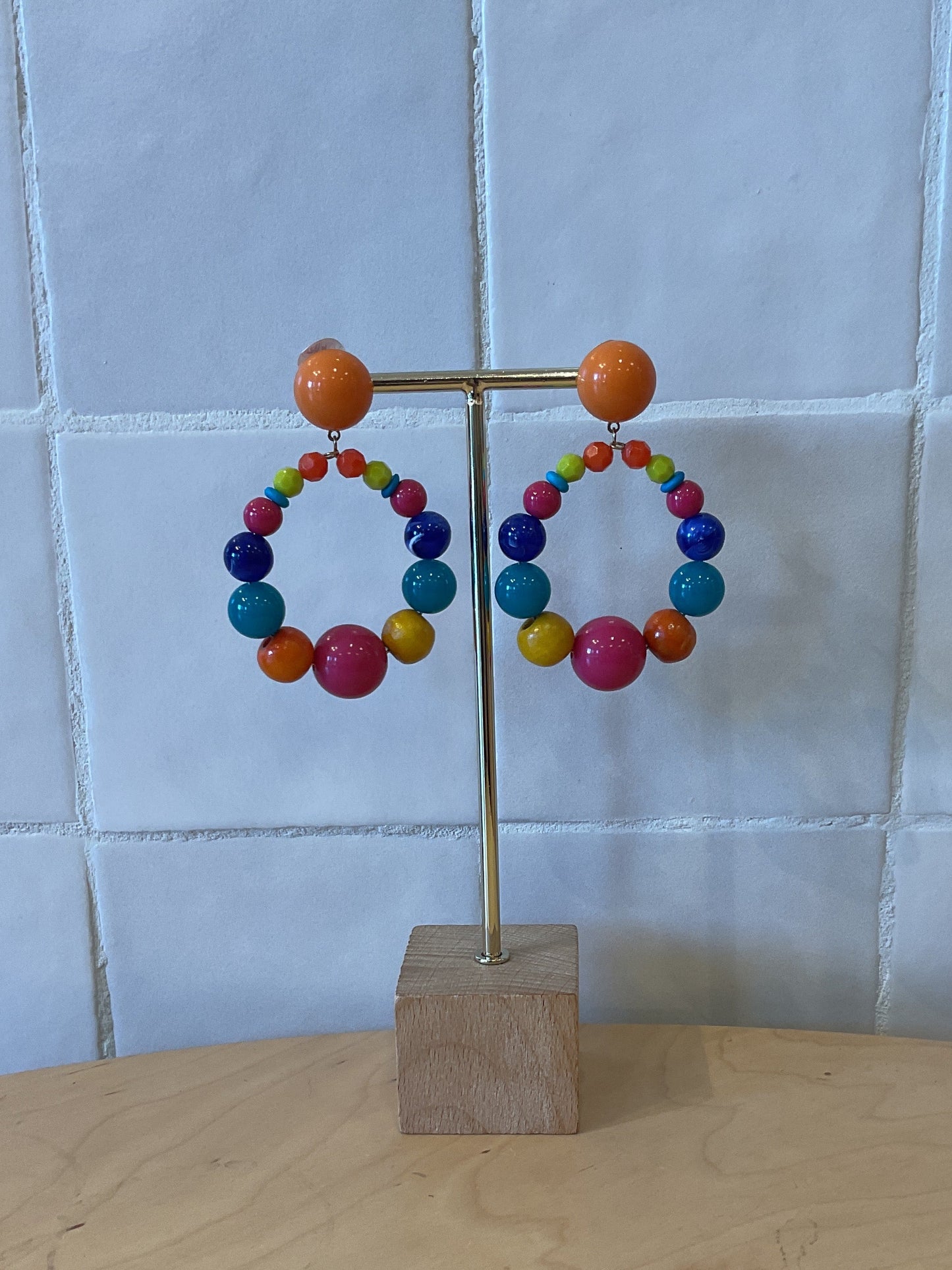 Bastille Earrings Multico Wood Yellow Turquoise Blue Orange Pink