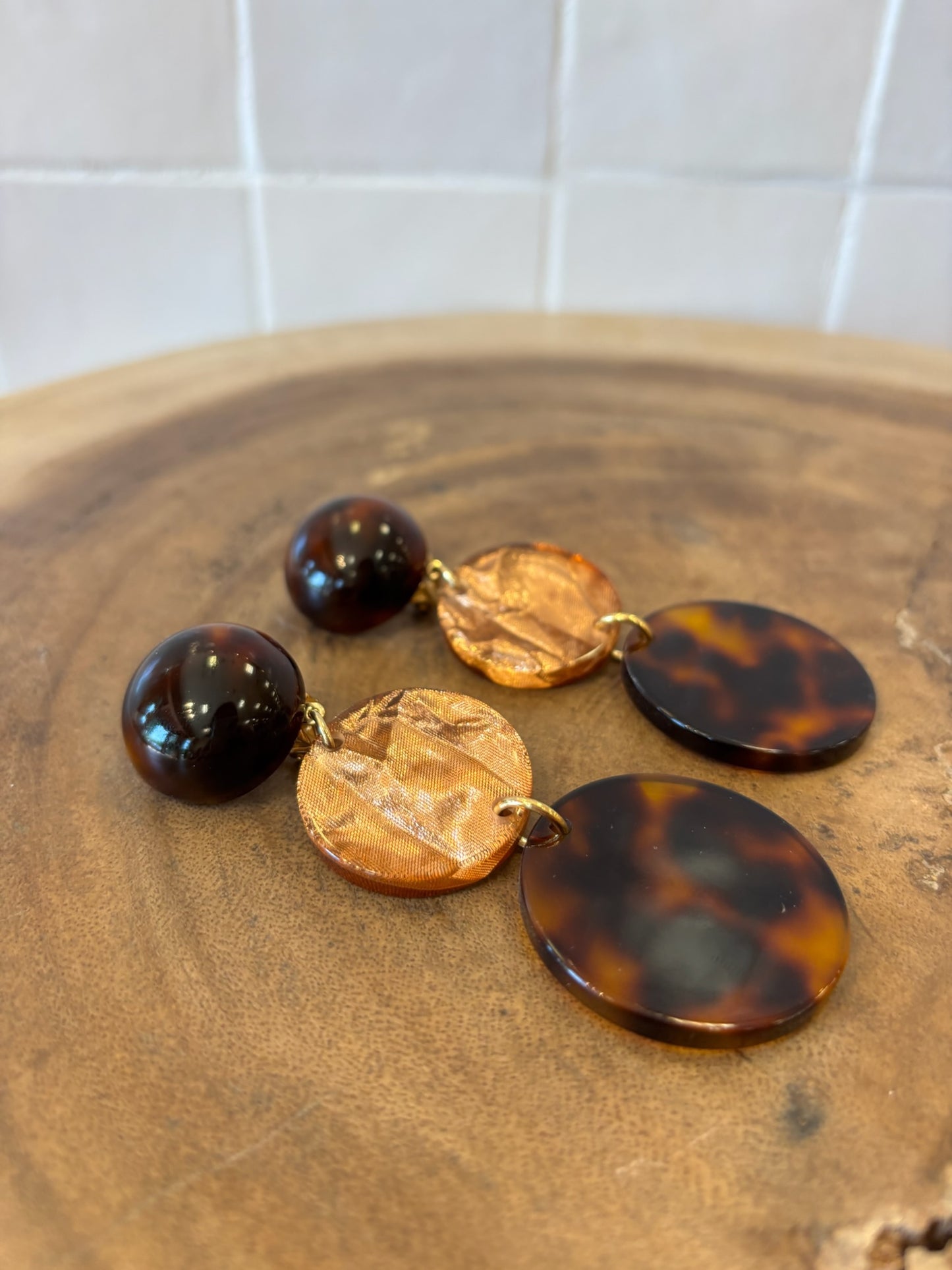 Celastria earrings acetate brown & bronze glitter