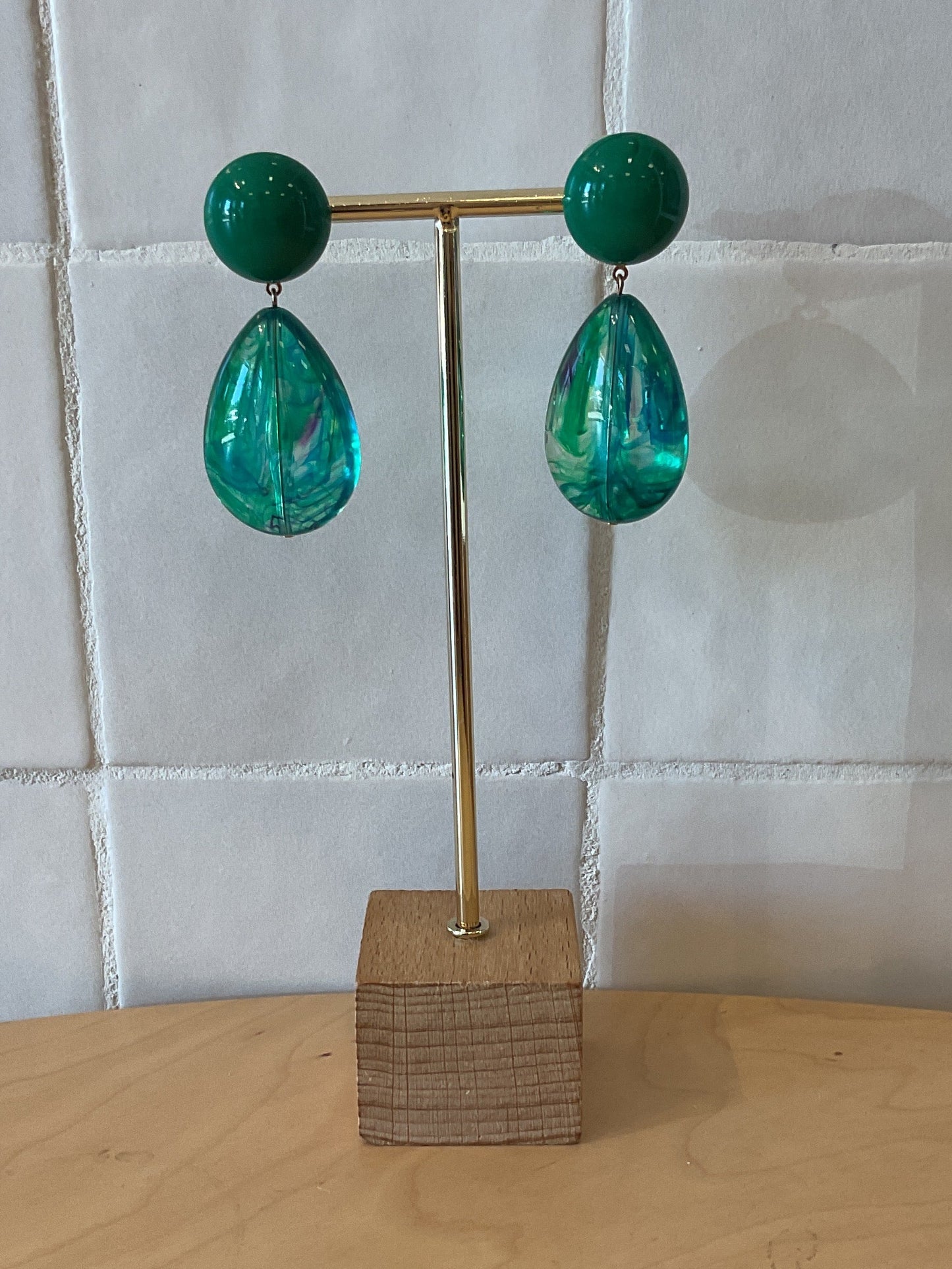 Cuba Pierced Earrings Marble Transparent Green