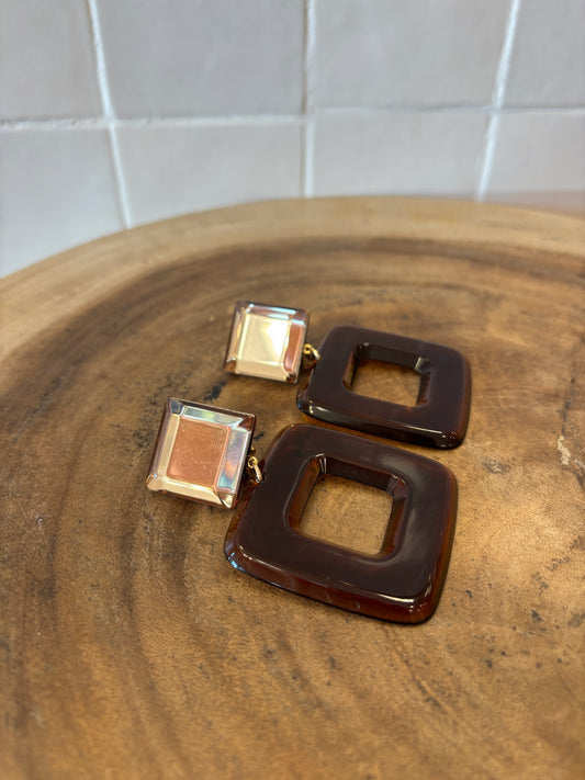 Leya square earrings brown transparent & mirror