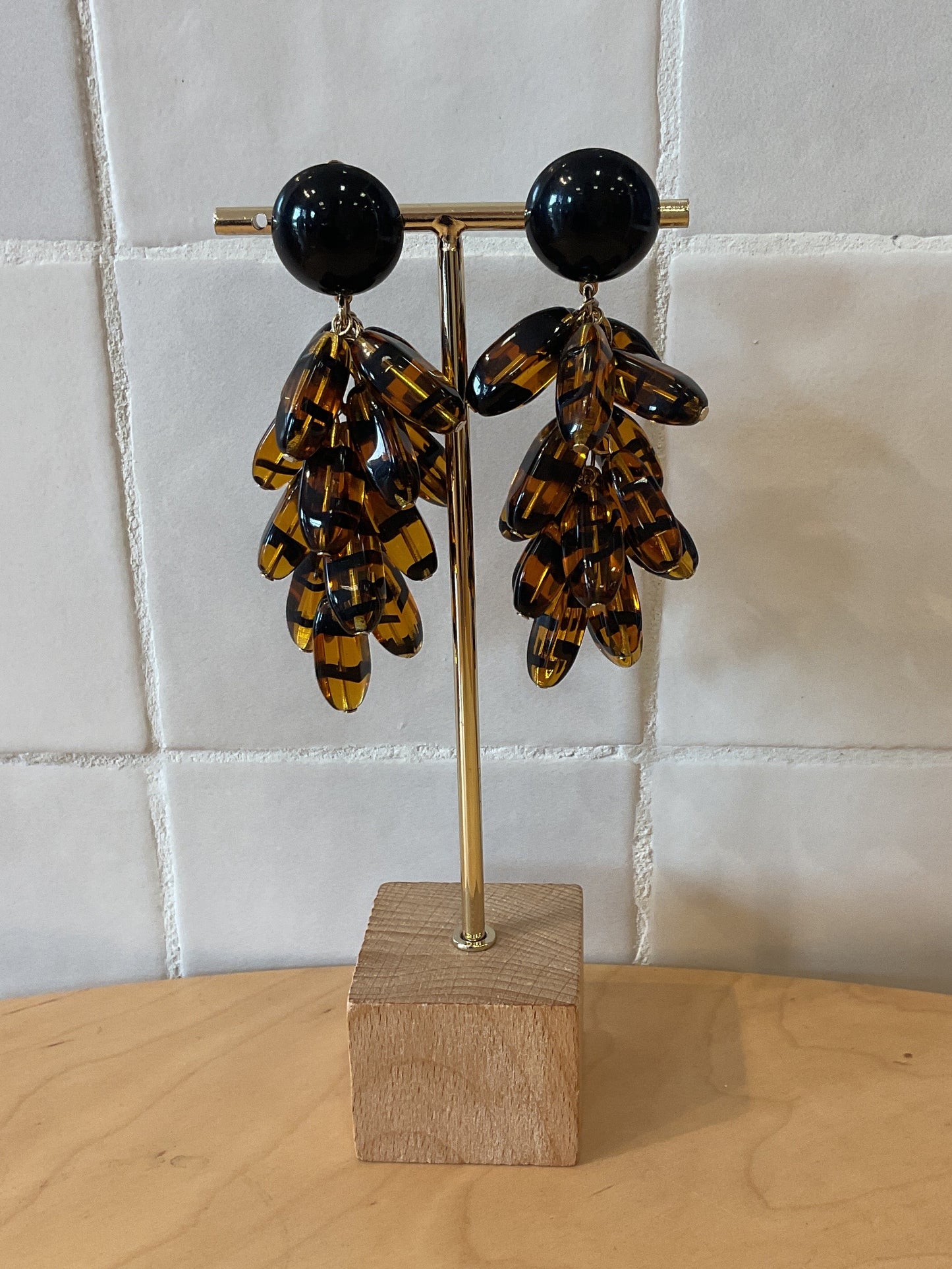Grappe M brown glass clip-on Earrings - Francine Bramli