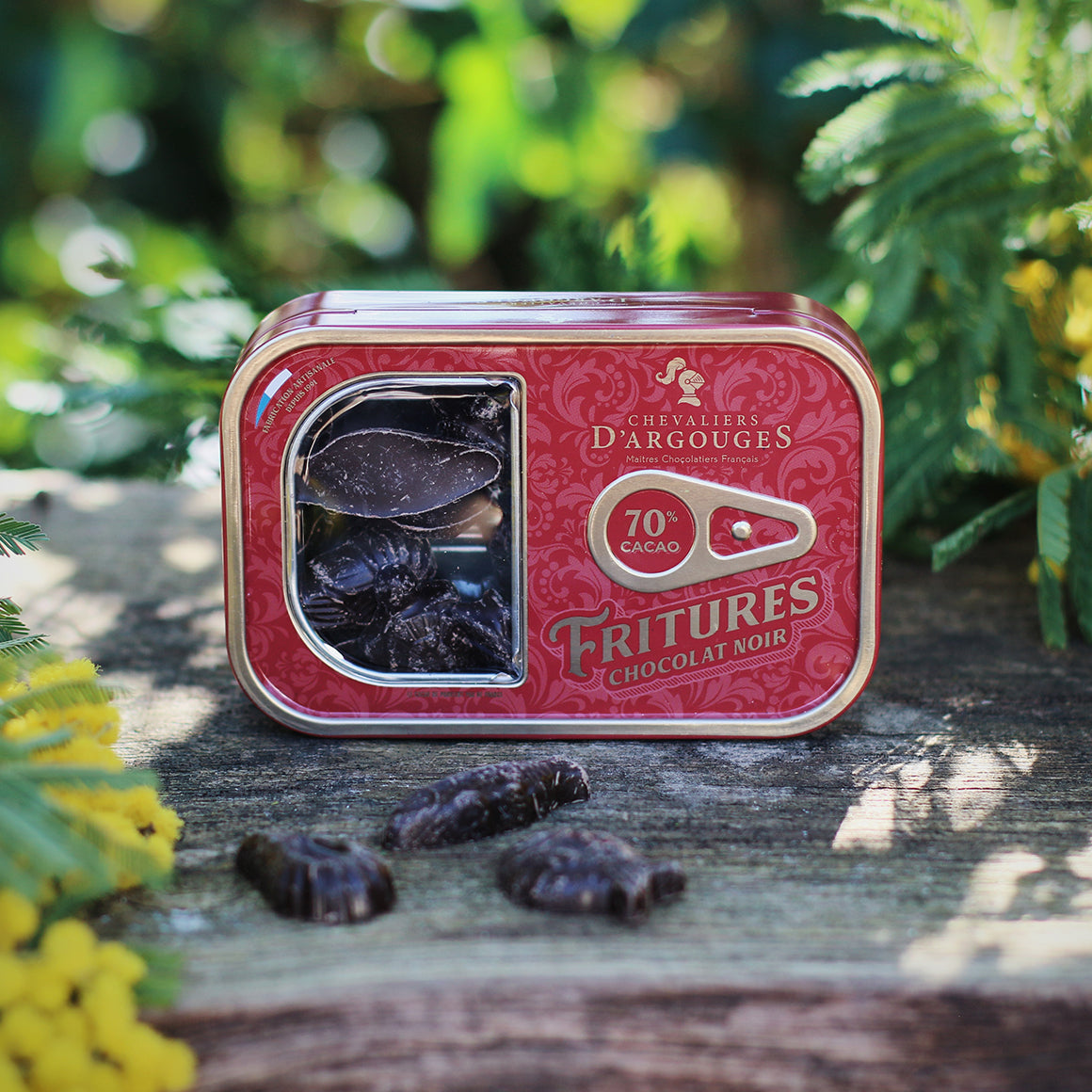 Sardine box with dark chocolate fish (fritures) 90g - Chevaliers d’Argouges
