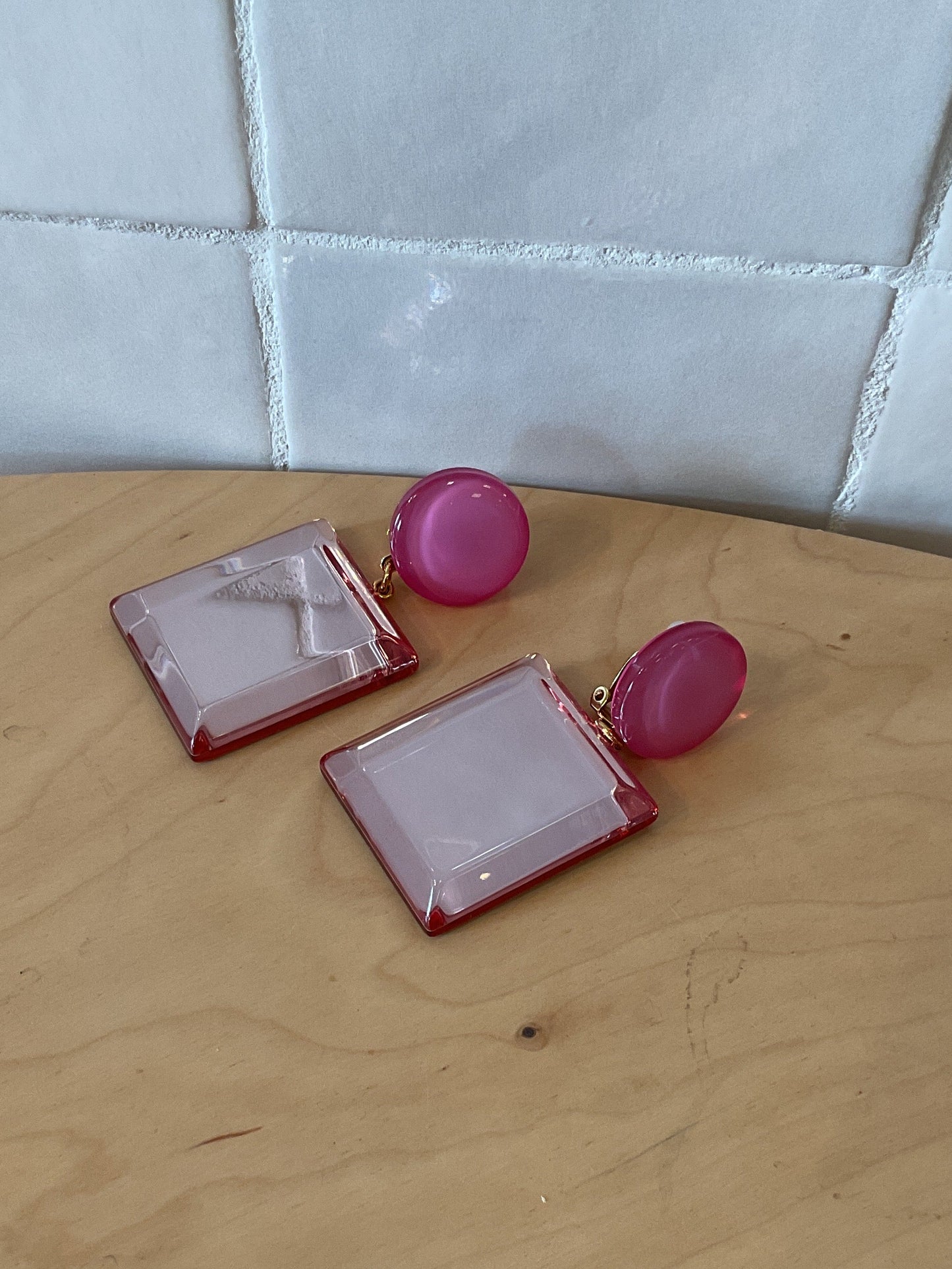 Square earrings mirror pink