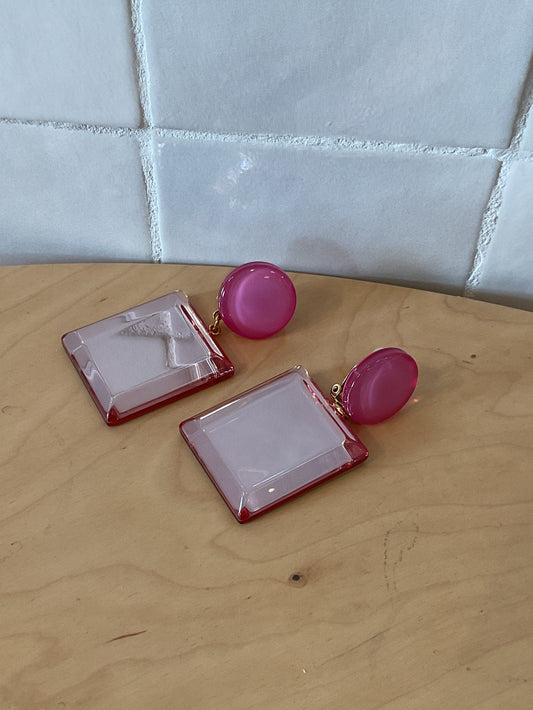 Square earrings mirror pink