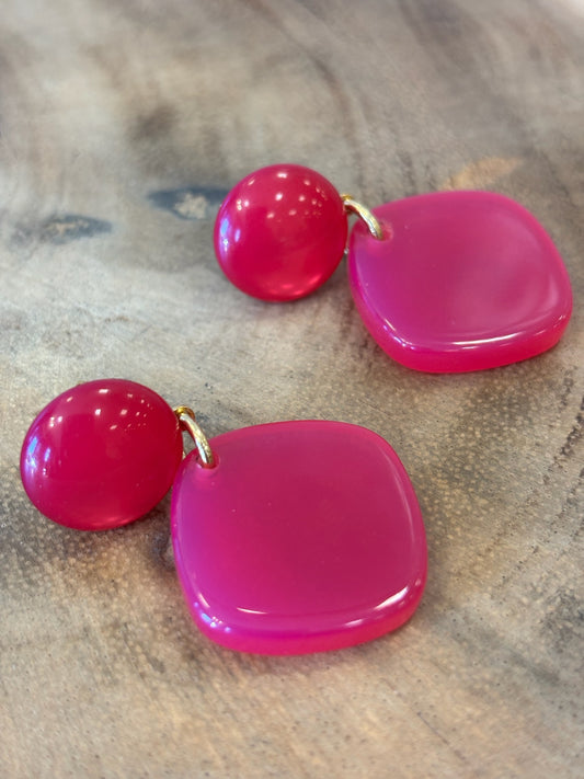 Square Earrings Pink Fushia