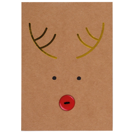 Christmas button card Reindeer Greetings Card